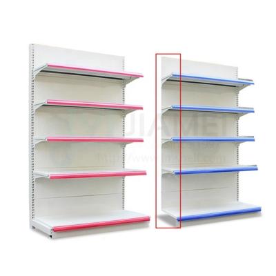 China JIAMEI Corrosion Protection 5 Layers Supermarket White Single Side Display Shelf Gondola With 2 Sided Back Panel Structure for sale