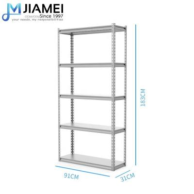 China Corrosion Protection JIAMEI 5-Tier Gray Steel Metal Rack Boltless Shelving Warehouse Storage Shelving for sale