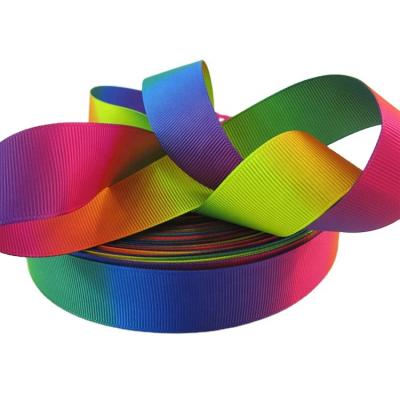 China Vivid color fastness & 100 Yards Eco-Friendly Double Faced Character Printed Ribbon Grosgrain Rainbow Ribbon Wholesale for sale