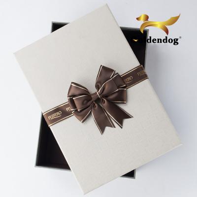 China Custom Branded Bows Elegant Luxury Ready Made Self Adhesive Satin Ribbon Bow For Box Packaging for sale