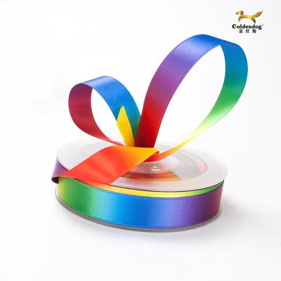 China Vivid color fastness & Eco-Friendly Factory Double Faced Printed Celebrating Neon Color Satin Rainbow Ribbon for sale