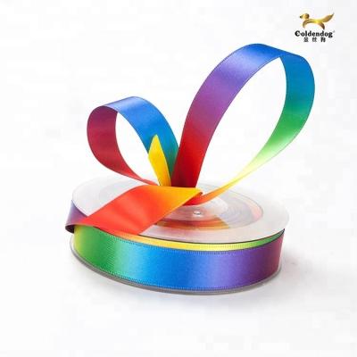 China Custom satin decorative ribbon bright color fastness rainbow heat transfer printing ribbon for DIY for sale