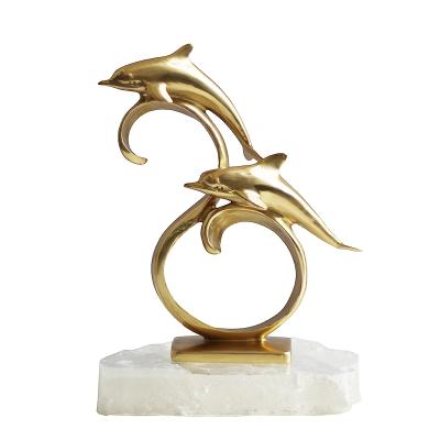 China China Nodic White Green Crystal Sculpture Dolphin Luxury Brass Metal Crafts Home Decoration Pieces for sale