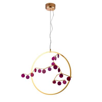 China Custom Modern Fancy Modern Home Hotel Lobby Unique Art Colorful Agate Piece Round Chandelier Pendant Lights for sale