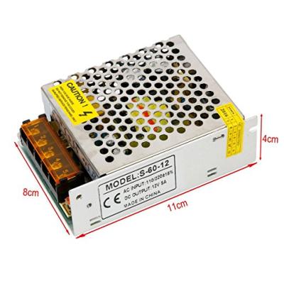 China For indoor use only New AC110V/220V to DC12V 5A 60W Switch Power Supply Driver for LED Strip Light for sale