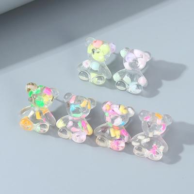 China Hot Cute Rainbow Color Gummy Kids Ring Sugar Jelly Resin Bear Earrings Rotated Colorful Bear Earring Girls for sale