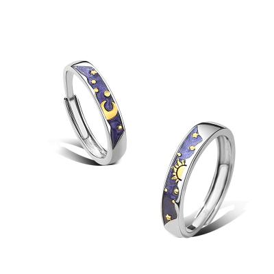 China New CLASSIC 925 Sterling Silver Ring Sun Moon Couples Adjustable Rings For Girlfriend for sale