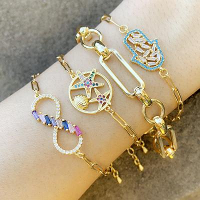 China FASHIONABLE HipHop Bracelet Female Micro Cuban Zircon Palm Infinity Bracelet for sale