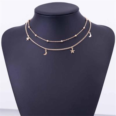 China Fashion Necklace Layered Gold Choker Necklace Moon Stars Gold Necklace Lasso Necklace Gift for sale