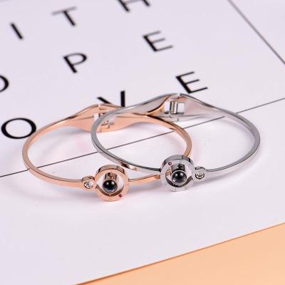 China 2020 New CLASSIC Design Women Stainless Steel 100 Languages ​​Bracelet Zircon Rose Gold I Love You Plated Love Memory Projection Bracelet for sale