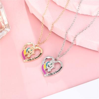 China Fashion Color Oil Drip Unicorn Necklace Rainbow Horse Pendant Bestselling Necklace For Kid Necklace Jewelry for sale