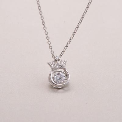 China Heart Crystal Zircon Crown Necklace S925 Sterling Silver Pendant Necklace Jewelry For Girls for sale