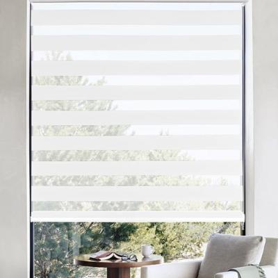 China Blinds de cebra de doble capa para estudio en estilo moderno Crema de oscurecimiento completo Beige blanco en venta