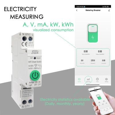 China TUYA 1P+N WIFI Smart switch industrial smartlife 40A energy meter KWH metering monitoring circuit breaker timer relay MCB for sale