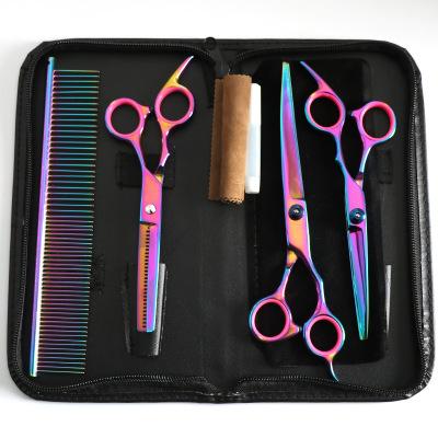 China Universal Pet Beauty Clipping Scissors Set Practice 7inch Scissors Dog Hair Trimming Grooming Hairdressing Tool 4 Pcs Set for sale