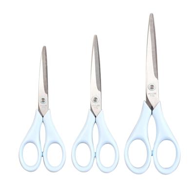 China Universal White Blue Plastic Handle Cutting Scissors Small Stationery School Scissors For Kids for sale