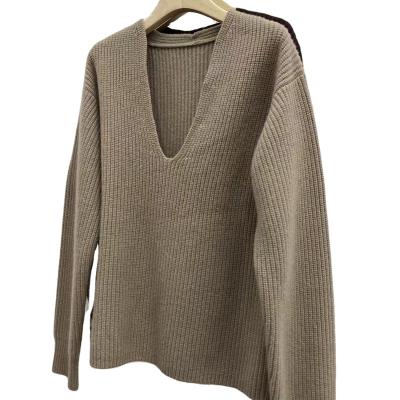 China factory direct custom 100% woolen deep v neckline Anti-wrinkle raw knit solid color women's knitwear niche for sale