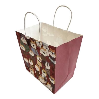 China Recyclable Favor Kraft Paper Shopping Bags High Quality Shiba Inu Printing Gift Packaging Bags for sale