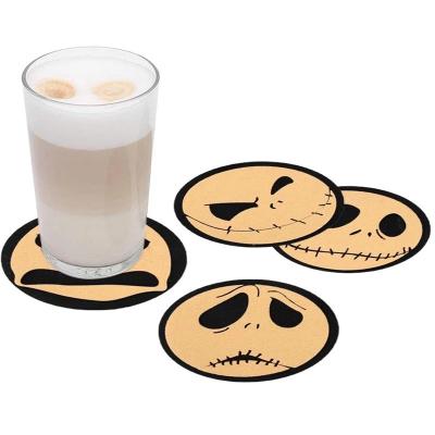 China Viable Pattern Coasters For Beverage Halloween Beverage Coasters Creepy Skeleton Insulated Coaster Felt Pads Mug Mats Decor for sale