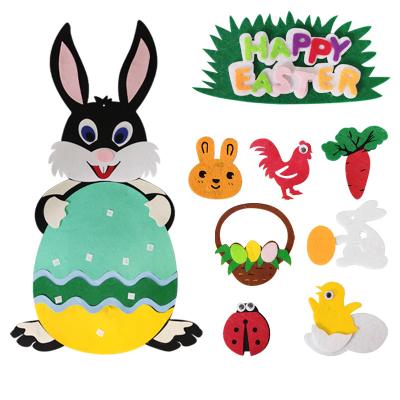 China Easter Toys Felt Bunny Ornaments DIY Easter Decoration Felt Rabbit Set With Lanyard For Home Party Decoration for sale