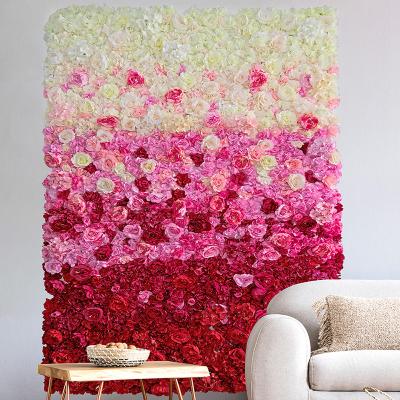 China Wedding Celebration Custom 40x60cm 3D Silk Peony Rose Roll Up Artificial Flower Fabric Panels Backdrop For Wedding Event Decoration for sale