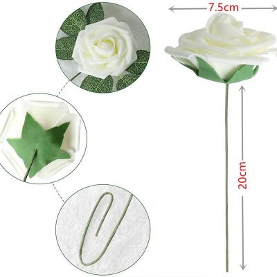 China Wedding Decoration Floroom Real Stems Artificial Flowers Foam Fake Home Look Ivory Roses For DIY Wedding Bouquets for sale