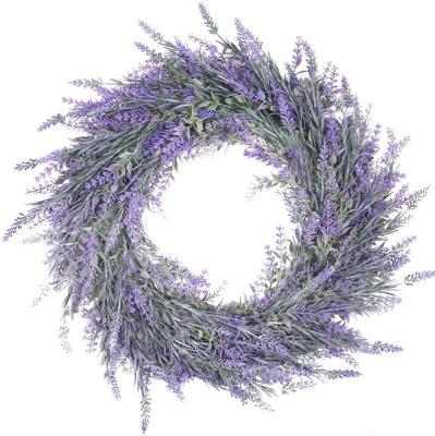 China Postmodern Amazon Lavender Plastic Artificial Wreath Garland Artificial Lavender Flower Wreath Front Door Romantic Wedding Decoration for sale