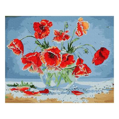 China Eco-friendly Recyclable Materials Wholesale Price Red Flowers And Vase Oil Painting DIY Decoration Painting By Numbers for sale