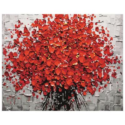 China Eco-friendly decoration fashionable paint recyclable materials adult diy flower painting by numbers always life red flower oil painting for sale