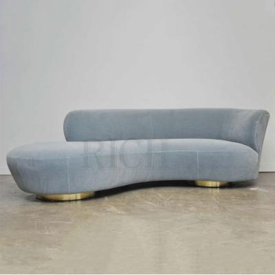 China Modular Blue Hotel Sofas Living Room Furniture Curved Shaped Modern Living Room Sofa Velvet Curve Sofas for sale