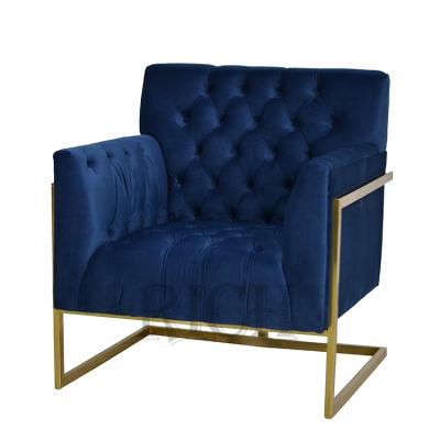 China Modular Modern Blue Tufted Lounge Chair Button Accent Leg Stainless Steel Gold Lounge Chair Modern Lounge Chair for sale