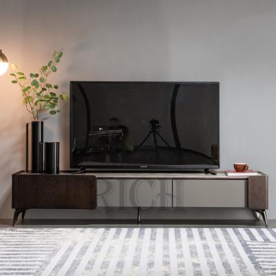 China Wooden TV Stand Table Long Console Storage Dark Wood Table Modern Luxury TV Stand Cabinet For 65 Inch TV Stand Table for sale