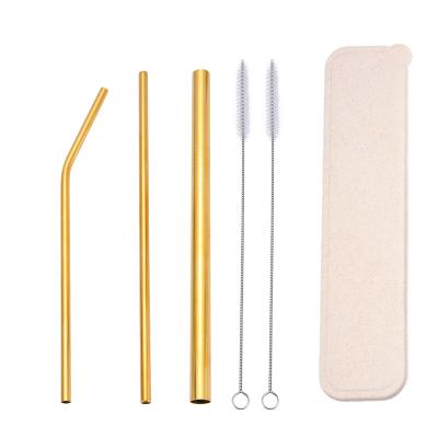 China Sustainable Reusable Stainless Steel Metal Drinking Straw Set Metal Straw with Brush and Box for sale