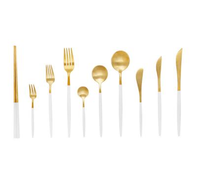 China Low MOQ Cupitol Style Matte Gold Stainless Steel Knife Spoon Fork Flatware Cutlery Set Viable for sale