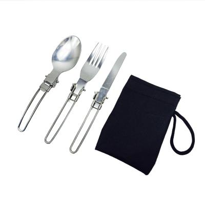 China Sustainable Foldable Stainless Steel Knife Fork Spoon 3 Piece Set Camping Cutlery Set for sale