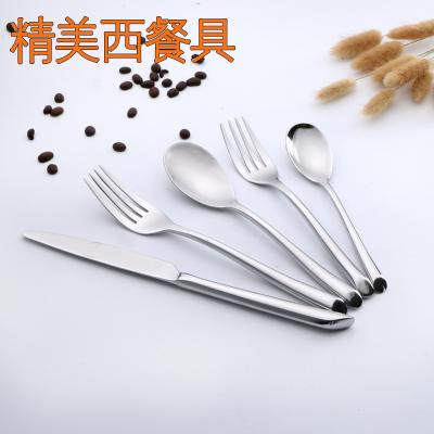 China Sustainable Restaurant Flatware Set Servers Fork Spoon Knife With Tilted Handle Stainless Steel Cutlery for sale