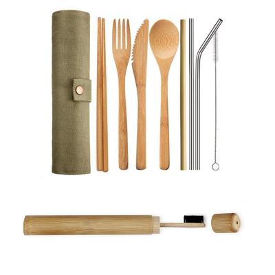 China Disposable Eco Friendly Wholesale Customized Logo Reusable Fiber Travel Bamboo Cutlery Set for sale