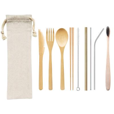 China Straw Natural Bamboo Toothbrush Disposable Reusable Biodegradable Organic Flatware Set Stainless Steel Straw for sale