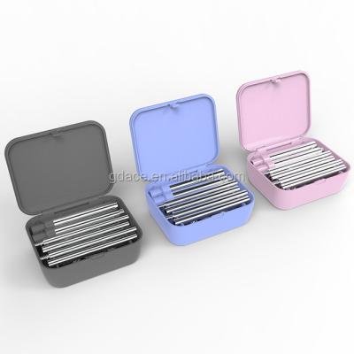 China Travel Viable Accessories Stainless Steel Tableware Folding Dinnerware Flatware Pouch Set for sale