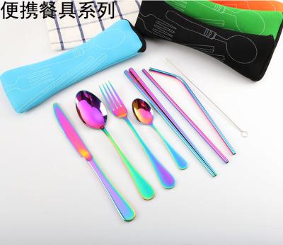 China Sustainable Portable Stainless Steel 7 Piece Set Bone Bag Packing Cutlery Set for sale