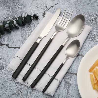 China Sustainable Luxury Reusable Metal Tableware 304 Stainless Steel Square Handle Cutlery Set for sale