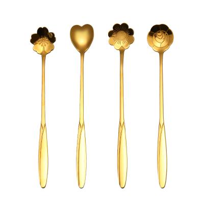 China 304 Stainless Steel Flower Spoon Creative Viable Japanese Gold Spoon Flower Mixing Spoon With Long Handle for sale