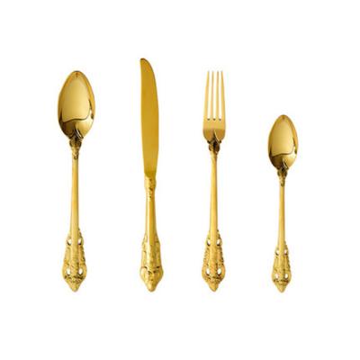 China Sustainable Wedding Luxury Royal Gold Plated 18/10 Stainless Steel Metal Flatware Gold Set for sale