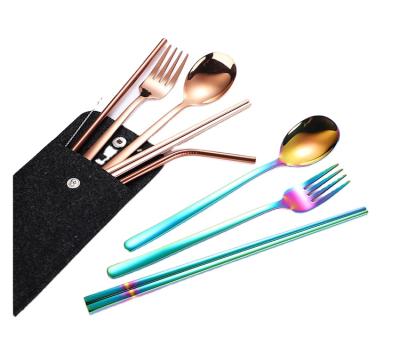 China 304 Viable Portable Outdoor Chopsticks Straw Tableware Stainless Steel Spoon Set for sale