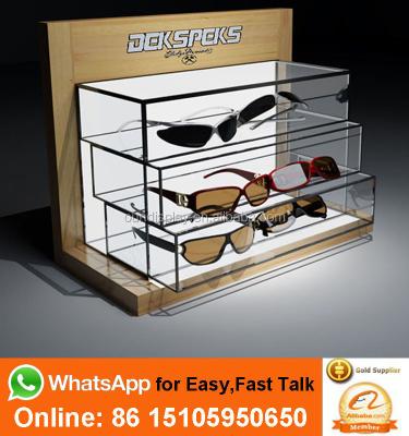 China Bright LED Lighting Led Light Bamboo Drawer Organizer Acrylic Sunglass Display Stand Wooden Sunglasses Display for sale