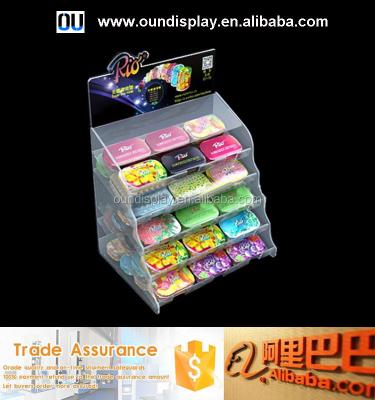 China Slanted Acrylic Party Sugar Free Chewing Gum Display Stand Food Snacks Display Holders for sale