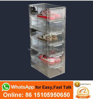 China Individual Sliding Drawer for Drop Front Shoe Box Sneaker Trainer Acrylic Transparent Men's Shoes Box for sale