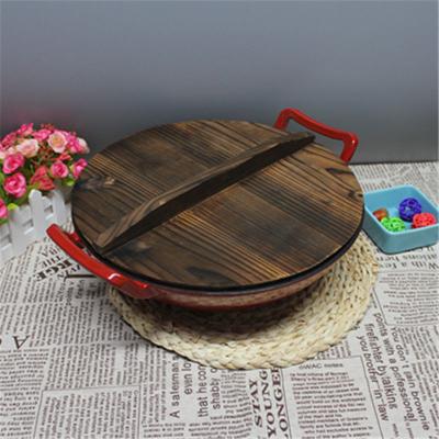 China Durable Double Handle Enamel Cast Iron 36 Cm Chinese Wok With Lid for sale