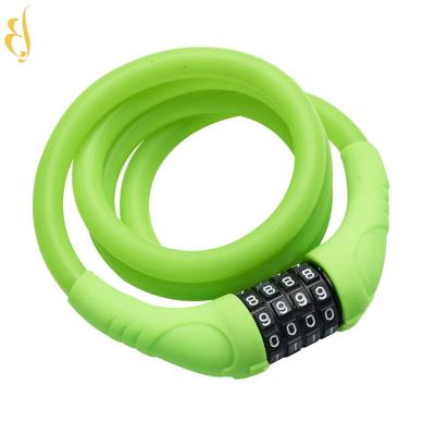 China High Safety Durable 4 Digit Silicone Bicycle Ring Combination Bike Scooter Cable Wheel Lock for sale