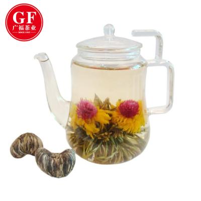 China Opening in Hao Shi Cheng Shuang Double Happiness Blooming Hot Water High Tea Green Tea Silver Needle with Amaranth and Globe Marigold for sale